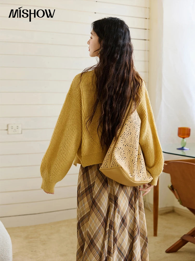 Mishow Yellow V-Neck Cardigan & Slim Camisole Set MXE45T0742